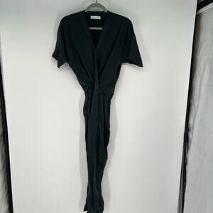 Grana Chambray Faux Wrap Jumpsuit Women's Size XXS Green 100% Tencel Straight